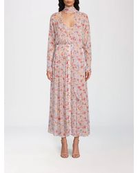 Ganni - Pleated Floral Silk Chiffon Midi Dress With Pussy-Bow Collar - Lyst