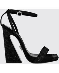 Philipp Plein - High-Heeled Suede Sandals With Ankle Strap And Rhinestones - Lyst