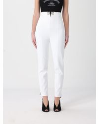 Elisabetta Franchi - Double Stretch Crepe Trousers With Logo - Lyst