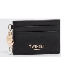 Twinset - Faux Leather Card Holder With Metallic Logo And Charm - Lyst