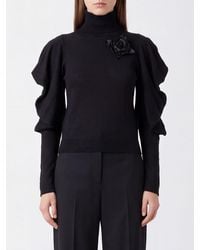 Blumarine - Wool Turtleneck Jumper With Flower Appliqué And Puff Shoulders - Lyst
