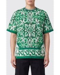 Dolce & Gabbana - Dolce &Amp Gabbana Cotton T-Shirt With Majolica Print And Dropped Shoulders - Lyst