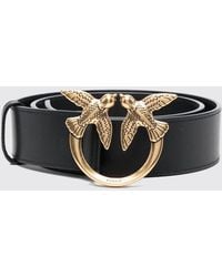 Pinko - Leather Belt With Love Birds Logo Plaque - Lyst