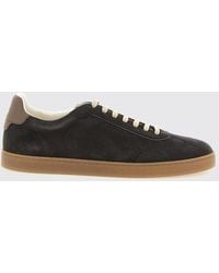Brunello Cucinelli - Low-Top Suede Calfskin Trainers With Laminated Logo - Lyst