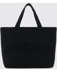 Saint Laurent - Raffia Tote Bag With Tone-On-Tone Embroidered Logo - Lyst