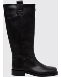 Patrizia Pepe - Leather Knee-High Biker Boots With Fly Logo - Lyst