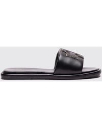 Tory Burch - Double T Sport Smooth Leather Slide Sandals With Logo - Lyst