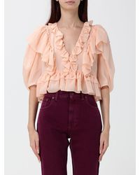 Chloé - Chlo&Eacute Embroidered Silk Cropped Blouse With Puff Sleeves And Ruffles - Lyst