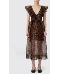 Ganni - Animal Print Recycled Polyester Midi Dress - Lyst