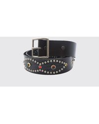 HTC - Leather Belt With Embroidery And Metal Buckle - Lyst