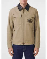 Burberry - Ekd Logo Cotton Shirt Jacket With Leather Collar - Lyst