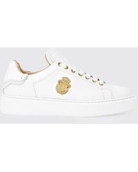 Billionaire - Grained Leather Low-Top Trainers With Applied Logo And Rubber Sole - Lyst