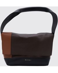 Marni - Bicolor Calfskin Leather Shoulder Bag With Flap And Top Handle - Lyst