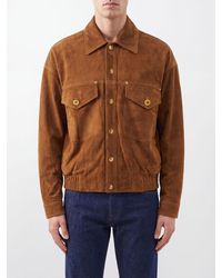Versace - Suede Leather Shirt-Style Bomber Jacket With Elasticated Hem - Lyst