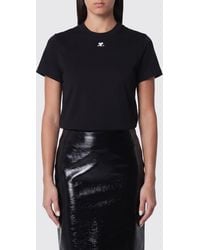 Courreges - Courr&Egrave	Ges Cotton Crewneck T-Shirt With Contrasting Front Logo - Lyst