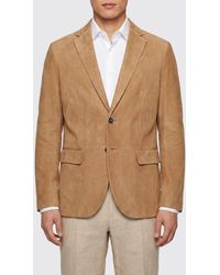 BOSS - Single-Breasted Suede Blazer With High Collar And Flap Pockets - Lyst