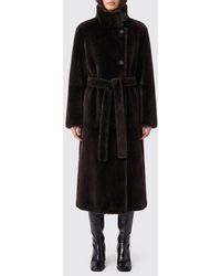 Brunello Cucinelli - Long Double-Breasted Lamb Fur Coat With Waist Belt - Lyst