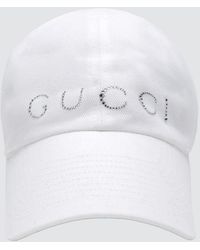 Gucci - Cotton Twill Baseball Cap With Rhinestone Logo And Rigid Visor - Lyst