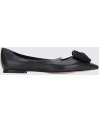 Roger Vivier - Rose Smooth Leather Ballet Flats With Floral Appliqué - Lyst