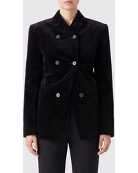 KHAITE - Cropped Double-Breasted Velvet Blazer With Peak Lapels - Lyst