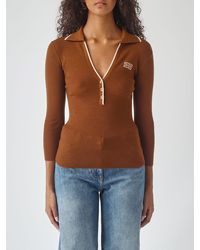 Elisabetta Franchi - Slim Fit Long-Sleeved Ribbed Knitted Polo Shirt - Lyst