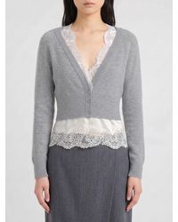Ermanno Scervino - Pure Cashmere Cardigan With Lace And Ruffled Hem - Lyst