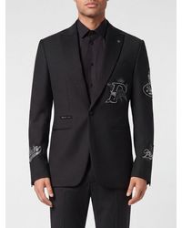 Philipp Plein - Single-Breasted Wool-Blend Blazer With Peak Lapels And Logo Patch - Lyst