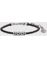Versace - Greca Braided Leather And Brass Bracelet - Lyst