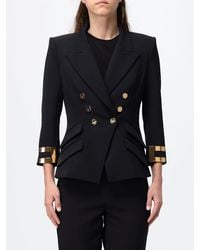 Elisabetta Franchi - Slim Fit Double-Breasted Blazer With Padded Shoulders - Lyst