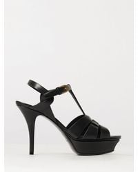 Saint Laurent - Calfskin Leather Platform Sandals With High Stiletto Heel - Lyst