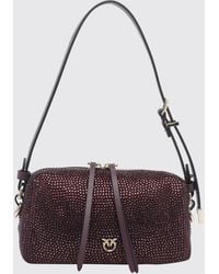 Pinko - Calfskin Leather Shoulder Bag With Rhinestones And Love Birds Metal Logo - Lyst