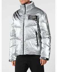 Philipp Plein - Short Quilted Nylon Puffer Jacket With High Neck And Logo - Lyst