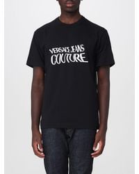 Versace Jeans Couture - Cotton Crew Neck T-Shirt With Contrast Logo - Lyst
