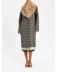 Twinset - Single-Breasted Check Wool Coat With Shawl Fur Collar - Lyst