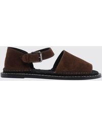 Castañer - Suede Flat Sandals With Round Toe And Adjustable Ankle Strap - Lyst