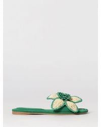Paloma Barceló - Suede Low-Heeled Open-Toe Mules Paloma Barceló With Raffia Flower - Lyst
