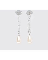 Self-Portrait - Brass Earrings With Rhinestones And Synthetic Pearls - Lyst