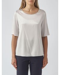 Max Mara - Silk-Blend Blouse With Crew Neck And Short Sleeves - Lyst