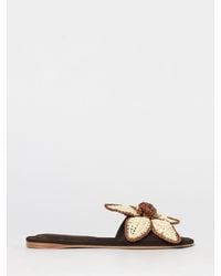 Paloma Barceló - Suede Low-Heeled Open-Toe Mules Paloma Barceló With Raffia Flower - Lyst
