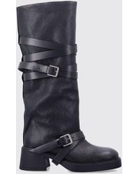 Miista - Knee-High Cowhide Biker Boots With Straps - Lyst