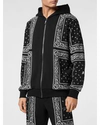 Philipp Plein - Relaxed Fit Zip-Up Jersey Hoodie With Paisley Print - Lyst