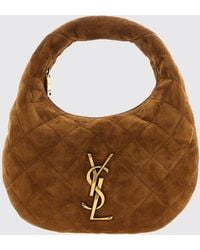 Saint Laurent - Icarino Quilted Suede Handbag With Ysl Logo - Lyst