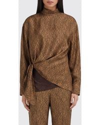 Ferragamo - Draped Silk Blouse With Abstract Print And Mock Neck - Lyst