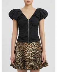 Ganni - Ruched Cotton Top With Zip - Lyst