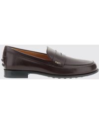 Tod's - Brushed Leather Loafers With Strap And Metal Logo - Lyst