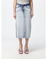DIESEL - Bleached Denim Midi Pencil Skirt With Back Slit - Lyst