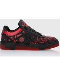 Philipp Plein - Low-Top Smooth Leather Sneakers With Graphic Logo Print - Lyst