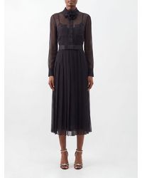 Dolce & Gabbana - Dolce &Amp Gabbana Midi Silk Shirt Dress With Ruffle Collar And Waist Belt - Lyst