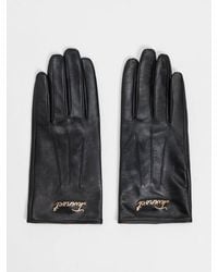 Twinset - Leather Gloves With Contrasting Embroidered Logo - Lyst