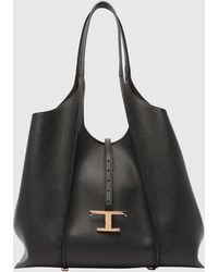 Tod's - T Timeless Grained Calfskin Shopping Bag With Logo - Lyst